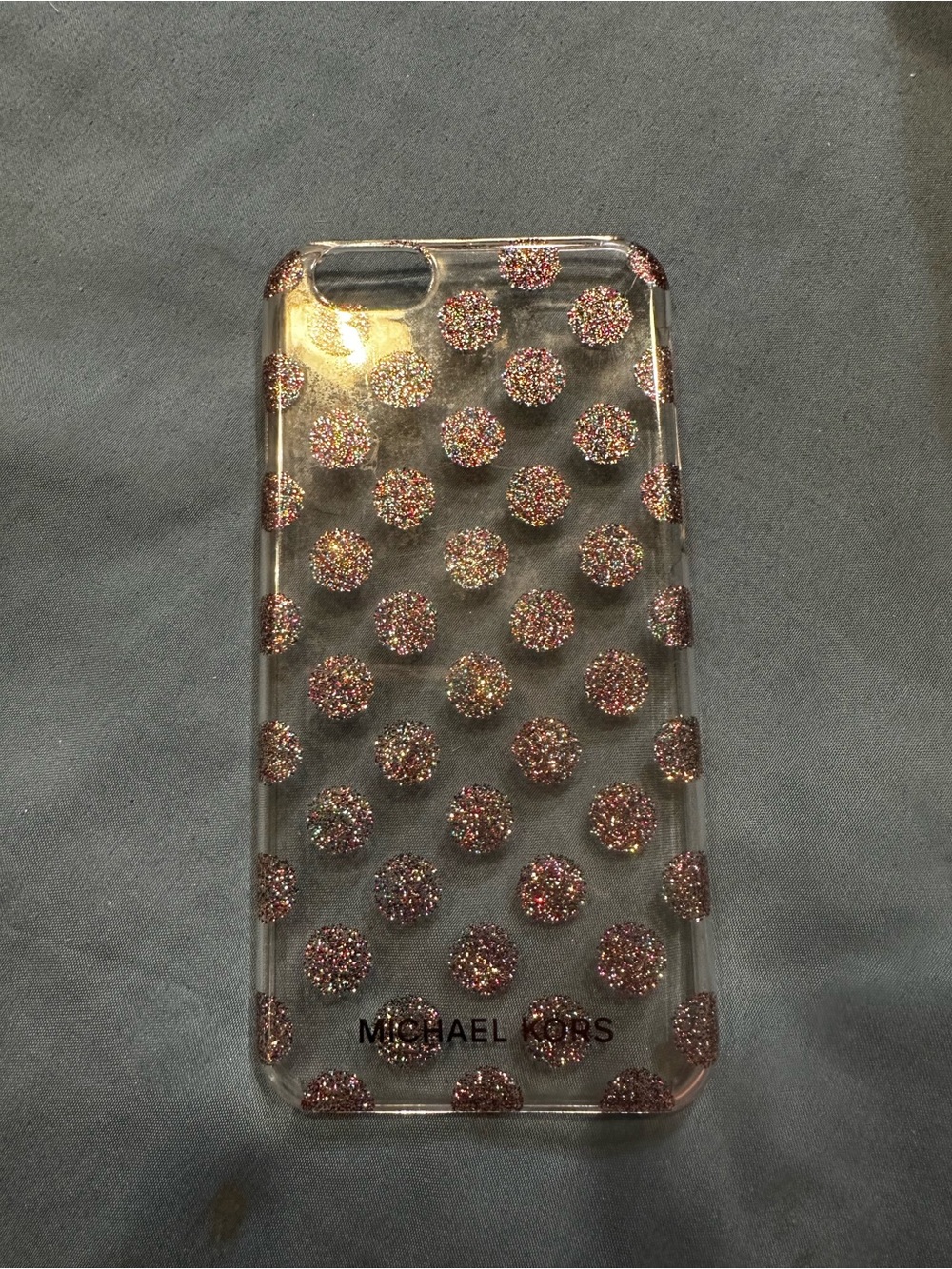 Michael Kors Clear Phone Case with Rose Gold Glitter Polka Dots